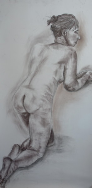 Tekening getiteld "Naked 1" door Ilse Joris, Origineel Kunstwerk, Houtskool