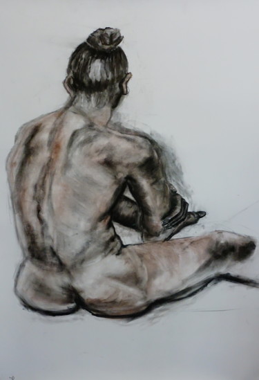 Drawing titled "meditation" by Ilse Joris, Original Artwork, Charcoal