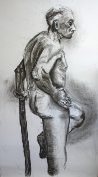 Рисунок под названием "The stick" - Ilse Joris, Подлинное произведение искусства, Древесный уголь