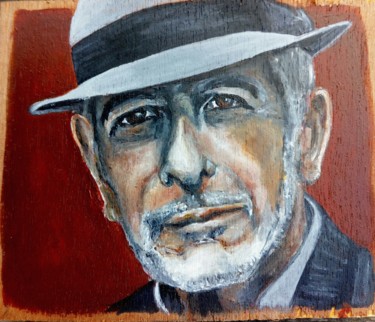 Schilderij getiteld "Leonard Cohen" door Ilse Joris, Origineel Kunstwerk, Acryl