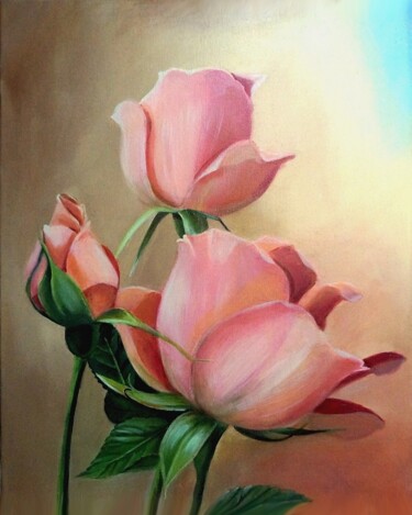 Peinture intitulée "Розовые розы / Pink…" par Ilya Nikolaevich, Œuvre d'art originale, Acrylique