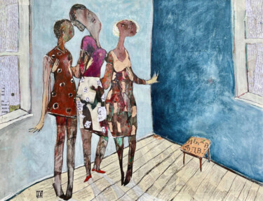 Schilderij getiteld "Sisters" door Ilya Volykhine, Origineel Kunstwerk, Olie