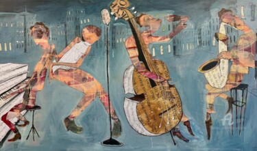 Pittura intitolato "Street Music" da Ilya Volykhine, Opera d'arte originale, Olio