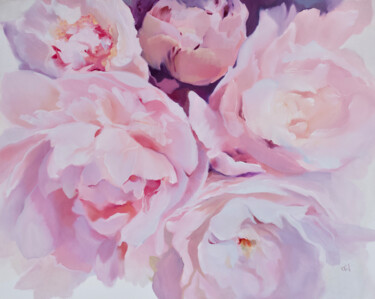 Painting titled "Pink Peonies bouquet" by Ilze Ergle-Vanaga, Original Artwork, Oil