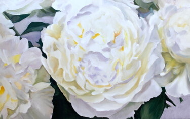 Картина под названием "White peonies nosta…" - Ilze Ergle-Vanaga, Подлинное произведение искусства, Масло