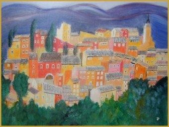 Peinture intitulée "Village de Provence" par Pascale Hervieu, Œuvre d'art originale