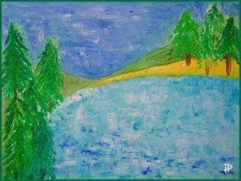 Peinture intitulée "Lac" par Pascale Hervieu, Œuvre d'art originale