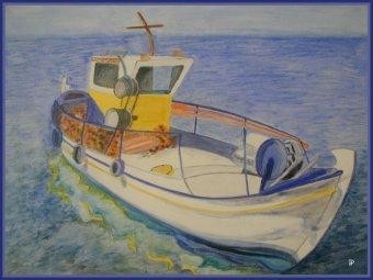 Peinture intitulée "bateau de pêche" par Pascale Hervieu, Œuvre d'art originale
