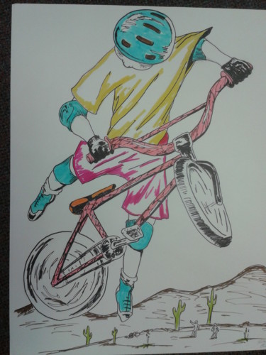 Drawing titled "girl trick rider" by Paul Meier, Original Artwork, Marker