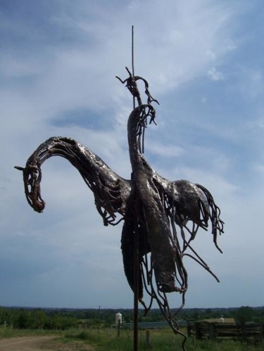 Sculpture intitulée "le cavalier du vent" par Jean-Marc Bourasseau, Œuvre d'art originale, Métaux