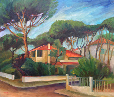 Painting titled "Italy. Lido di Spin…" by Irina Makarova, Original Artwork, Oil Mounted on Wood Stretcher frame