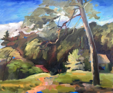 Painting titled "Landscape" by Irina Makarova, Original Artwork, Oil Mounted on Wood Stretcher frame