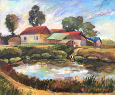 Pittura intitolato "Russian Village" da Irina Makarova, Opera d'arte originale, Olio