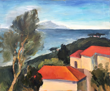 Painting titled "Italy. The Sea and…" by Irina Makarova, Original Artwork, Oil Mounted on Wood Stretcher frame