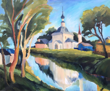 Painting titled "Temple Over Water" by Irina Makarova, Original Artwork, Oil