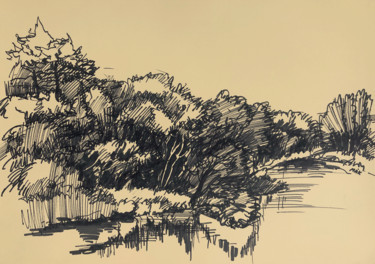 Disegno intitolato "Landscape 4 (By the…" da Irina Makarova, Opera d'arte originale, Pennarello