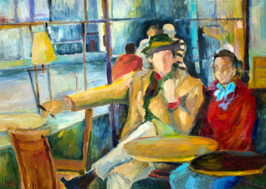 Картина под названием "Paris Café" - Irina Makarova, Подлинное произведение искусства, Масло