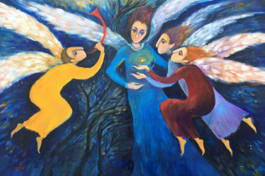 Painting titled "Angels - expressive…" by Irina Makarova, Original Artwork, Oil Mounted on Wood Stretcher frame
