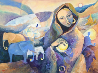 Malerei mit dem Titel "Moon King's Daughte…" von Irina Makarova, Original-Kunstwerk, Öl