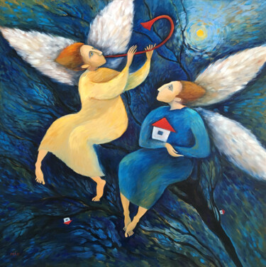 Schilderij getiteld "ANGELS OF PEACE - b…" door Irina Makarova, Origineel Kunstwerk, Olie