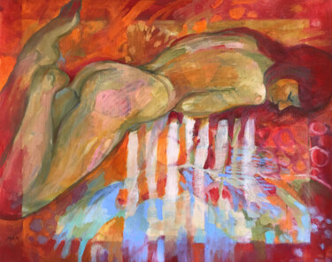 Painting titled "Naked in Red - nude…" by Irina Makarova, Original Artwork, Oil