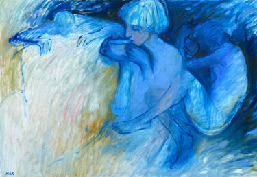 Schilderij getiteld "BlUES IN BLUE - fig…" door Irina Makarova, Origineel Kunstwerk, Olie