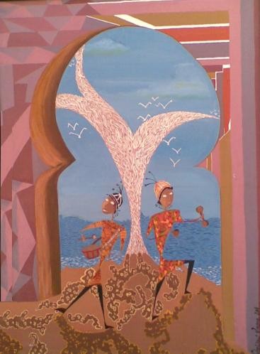 Peinture intitulée "Deux Gnawi" par Imane Chetioui, Œuvre d'art originale