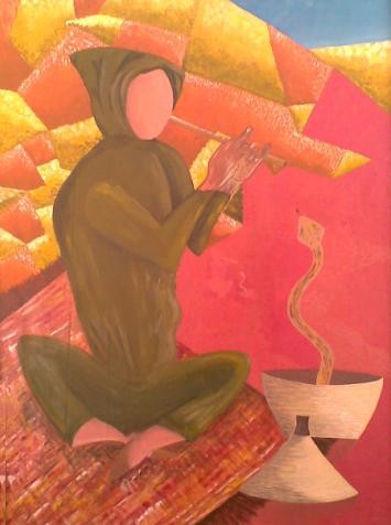 Peinture intitulée "chameur de serpent" par Imane Chetioui, Œuvre d'art originale