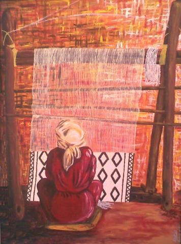 Peinture intitulée "Naissance d'un tapi…" par Imane Chetioui, Œuvre d'art originale