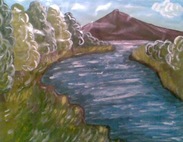 Peinture intitulée "lac orageux" par Imane Chetioui, Œuvre d'art originale
