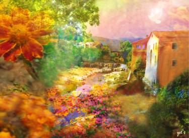 Arts numériques intitulée "Village fleuri" par Yve'S, Œuvre d'art originale, Travail numérique 2D
