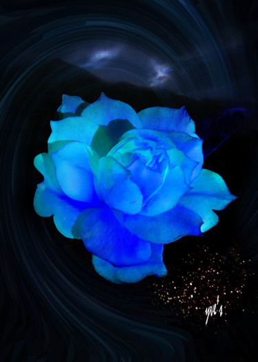 Arts numériques intitulée "Rose bleue transpar…" par Yve'S, Œuvre d'art originale, Travail numérique 2D
