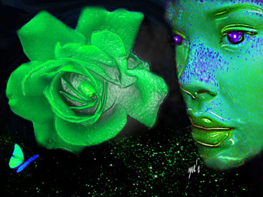 Arts numériques intitulée "Rose verte" par Yve'S, Œuvre d'art originale, Travail numérique 2D