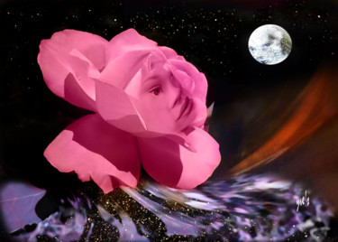 Digitale Kunst mit dem Titel "La rose lunaire" von Yve'S, Original-Kunstwerk, 2D digitale Arbeit