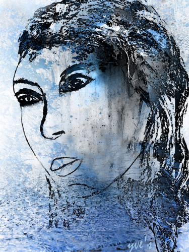 Digitale Kunst mit dem Titel "Portrait bleu" von Yve'S, Original-Kunstwerk, 2D digitale Arbeit