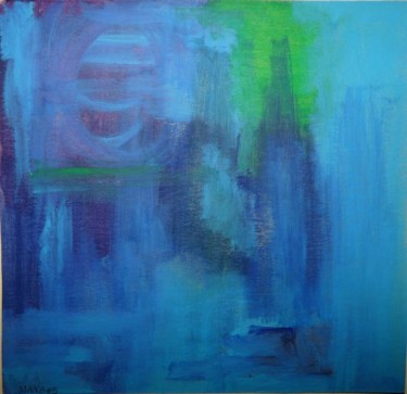 Peinture intitulée "Bouteille bleue" par Maya, Œuvre d'art originale, Huile