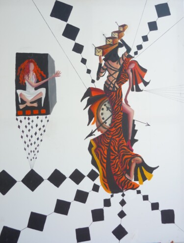 Peinture intitulée "La femme horloge" par Imene Mebarki, Œuvre d'art originale, Huile