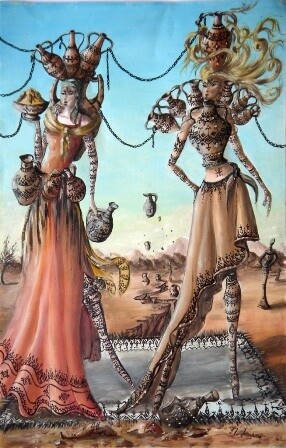 Painting titled "Femmes amphore" by Imene Mebarki, Original Artwork, Oil