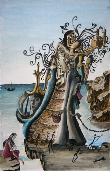 Картина под названием "Patrimoine marin" - Imene Mebarki, Подлинное произведение искусства, Масло