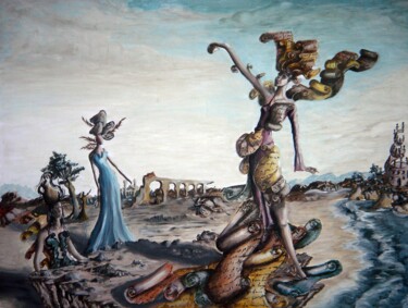 Painting titled "L'histoire qui s'en…" by Imene Mebarki, Original Artwork, Oil