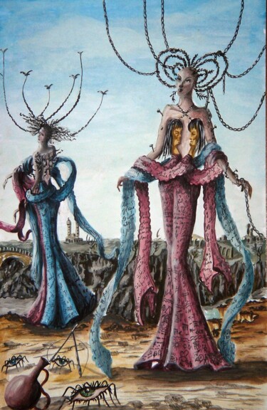 Malerei mit dem Titel "Schizophrénie" von Imene Mebarki, Original-Kunstwerk, Öl