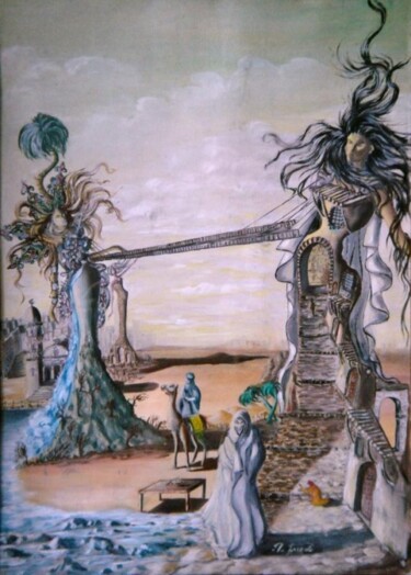 Malerei mit dem Titel "Algérie paysage" von Imene Mebarki, Original-Kunstwerk, Öl
