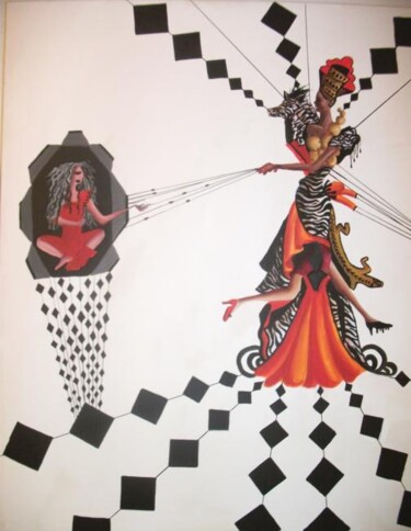 Peinture intitulée "Arlequin de sénégal" par Imene Mebarki, Œuvre d'art originale, Huile