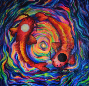 Painting titled "Mystical Spiral" by Alexandra Voronina, Original Artwork, Oil Mounted on Wood Panel