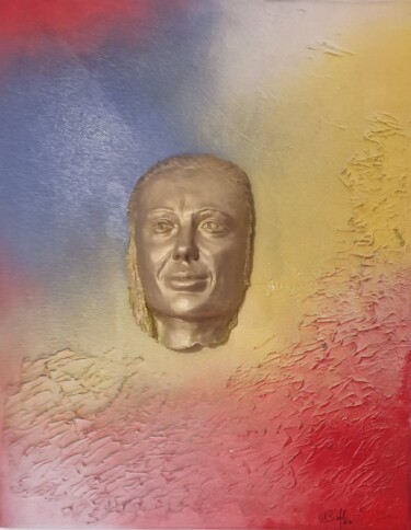 Sculpture titled "Volto su tela color…" by Michele Imperiale, Original Artwork, Plaster