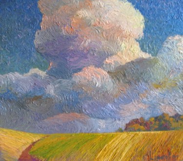 Картина под названием "Облако и поле" - Improviz, Подлинное произведение искусства, Масло