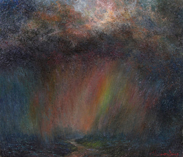 Картина под названием "Рождение радуги" - Improviz, Подлинное произведение искусства, Масло