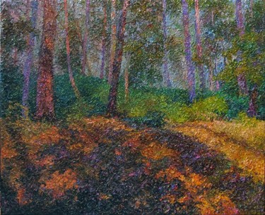 Картина под названием "фиолетовый лес" - Improviz, Подлинное произведение искусства, Масло