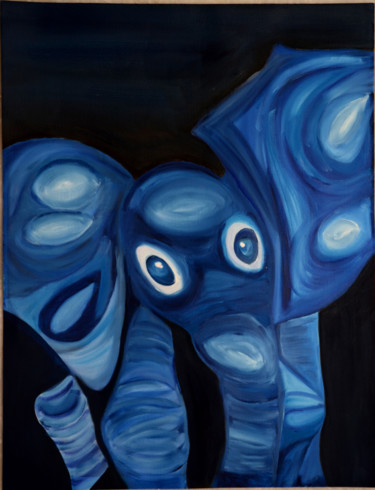 Painting titled "Elephant-1.jpg" by Imtiaz Hussain, Original Artwork, Oil