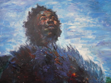Peinture intitulée "Portrait homme noir…" par Muxian Declerck, Œuvre d'art originale, Huile